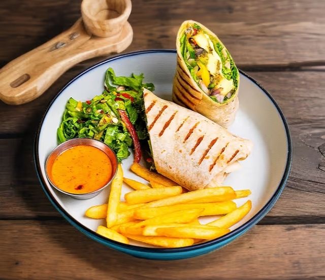 Crispy Grilled Chicken Wrap with Fries